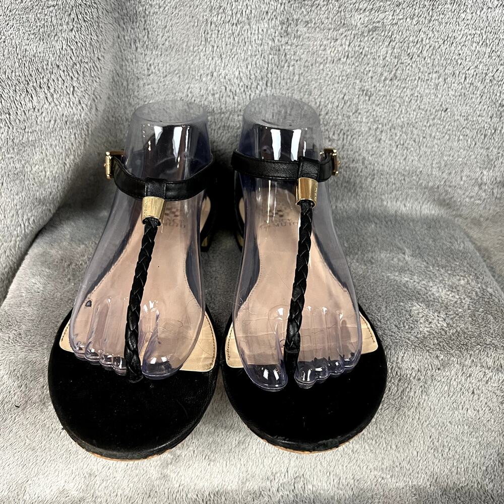 Vince Camuto Thong Flat Sandals Womens 8.5 Black Leather Summer - Picture 3 of 11